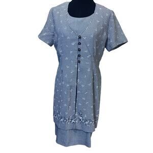 Vintage 1990s XL Basic Edition Black White Plaid Layered Look Short Sleeve Dress